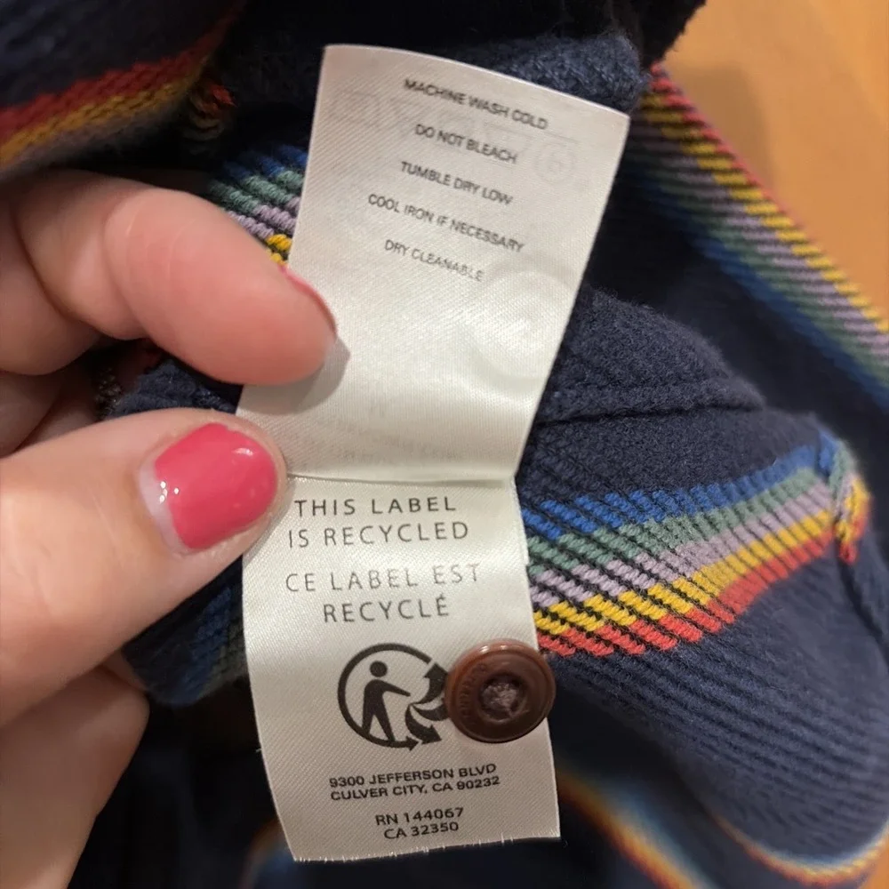 Outerknown Blanket Shirt Rainbow Stripe Button Up Sz Med Boho, Retro, Surf